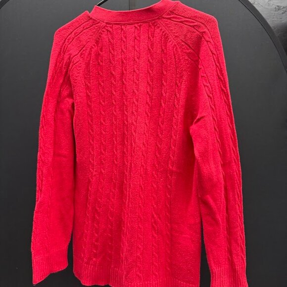 Lands' End Red Cable Knit Sweater Cardigan - Picture 5 of 5